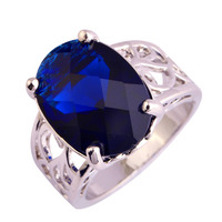 Wholesale Solitaire Oval Cut Blue Sapphire Quartz 925 Silver Ring Size 6 7 8 9 10 Unisex Jewelry For Party Rings Free Shipping