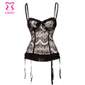 Shapewear Sexy Gothic Lingerie Women Beige Satin Black Floral Lace Strap Overbust Espartilhos Corset Corselet Plus