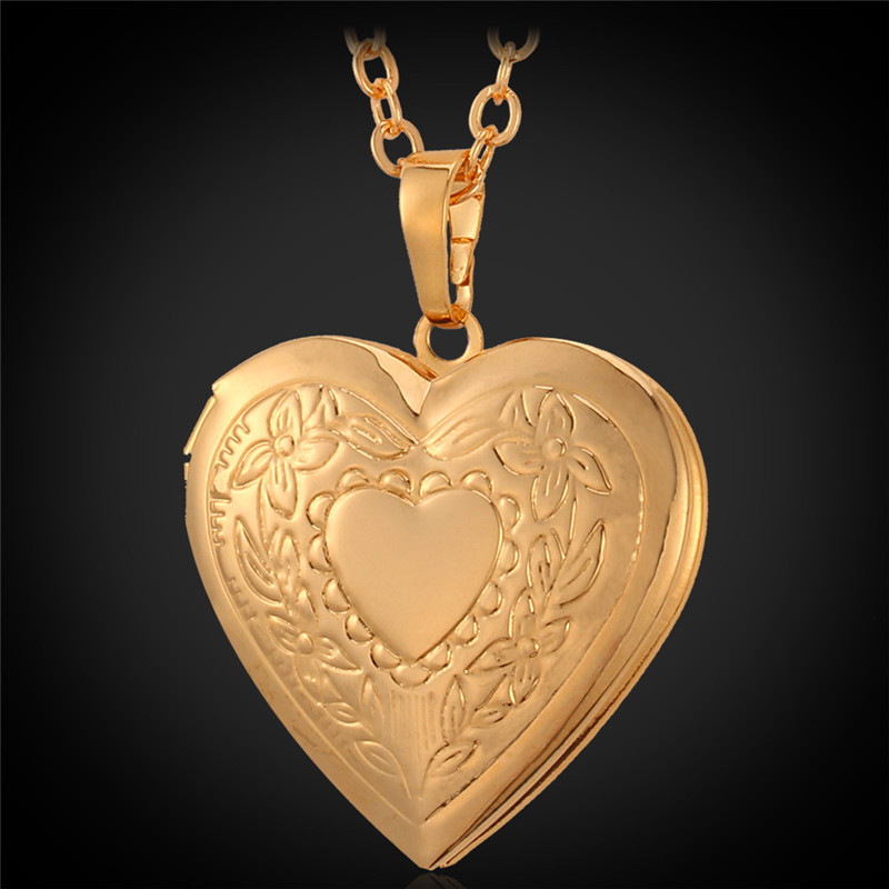 Pendant Necklace Love Heart Photo Locket 18K Real Gold Plated Charms Floating Lockets Jewelry ...