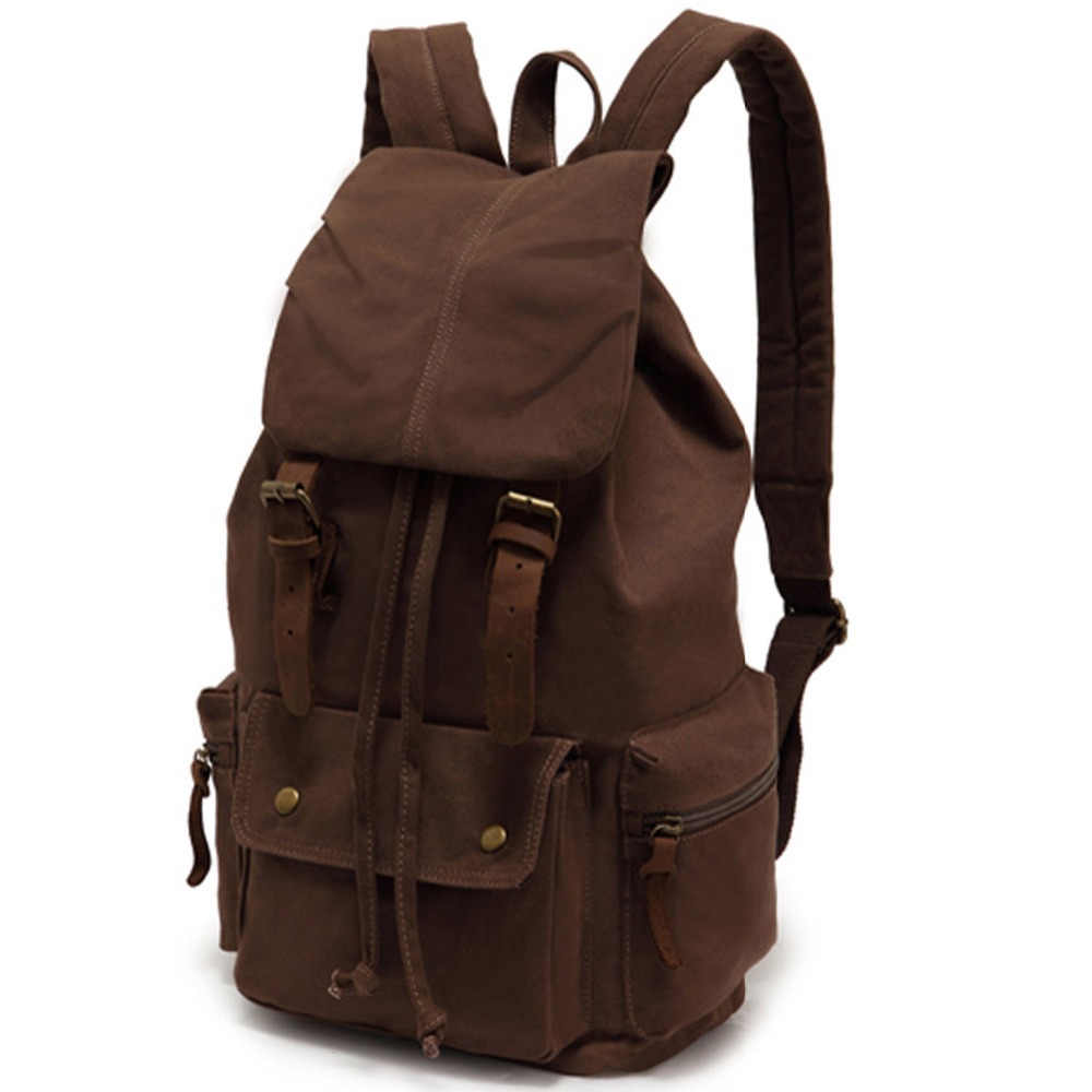 EcoCity Vintage Genuine Leather Canvas Backpack mountaineering Men and Women school Backpack ...
