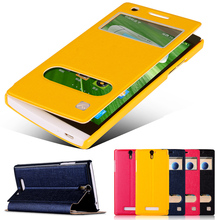 Wholesale 50pcs Practical PU Leather Cover Case for OPPO Find5 stand flip protective case for OPPO 909x view window cover case
