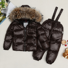 The new style of winter children’s clothing / baby down snowsuit set / baby girl raccoon fur parka / winter jackets boys