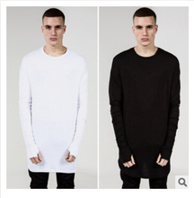 New Thumb Hole Cuffs Long Sleeve Swag Style Man High Low Side Split Hip Hop Top Tee T Shirt Crew T-shirt Men Clothes