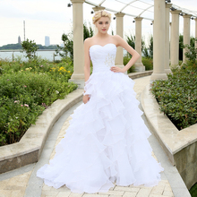 Stock 2016 Sweetheart Ball Gown Wedding Dresses Beaded Sweep Train Organza Plus Size Bridal Gown
