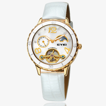 Eyki Brand Luxury Mechanical Watches Fashion Unique Fine Metal Geometric Genuine Leather Strap Skeleton Watch Women’s Watches