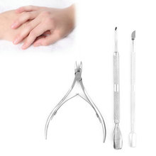 3Pcs/ Set Stainless Steel Nail Cuticle Nipper Tool Spoon Pusher Remover Cutter Clipper Manicure Pedicure Cleaning Rasper Set