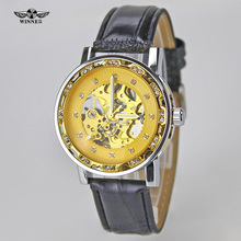 Relogio Masculino Winner Royal Diamond Design Black Gold Watch Montre Homme Women Watches Brand Luxury Skeleton
