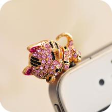 New Arrival Korea Full of Diamond Jewelry Sleepy Little Cat Phone Dust Plug For Iphone and All 3.5mm Earphone Plug Smart Phone
