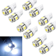 2016 New Hot 10pcs Car Interior Light T10 Wedge 5-SMD 5050 Xenon LED Light bulbs 192 168 194 W5W 2825 158 White Free Shipping
