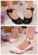 2015 Size 34-39 F7149 Women Sweet Bowtie Lolita Buckle Pumps Princess Leather Shoes Cosplay Mad Shoes