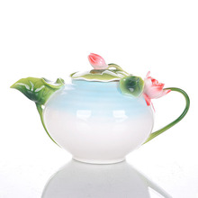 Enamel Porcelain Fashion Cute Tea Mugs Creative Hand Painted Green Red Lotus Flowers Tea Cup Sets