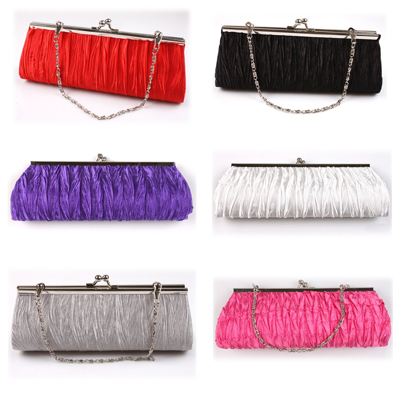 Fashion Satin Pleated Ruched Purse Ladies Bridal Evening Wedding Handbag Party Club Clutch Bag Free Shipping