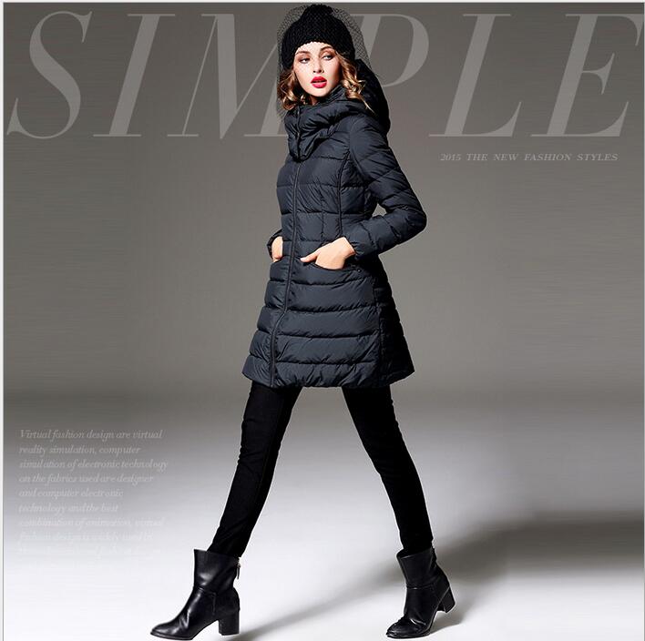 2015 winter new style women European and American high net simple minimalist color collar warm down jacket coat temperament