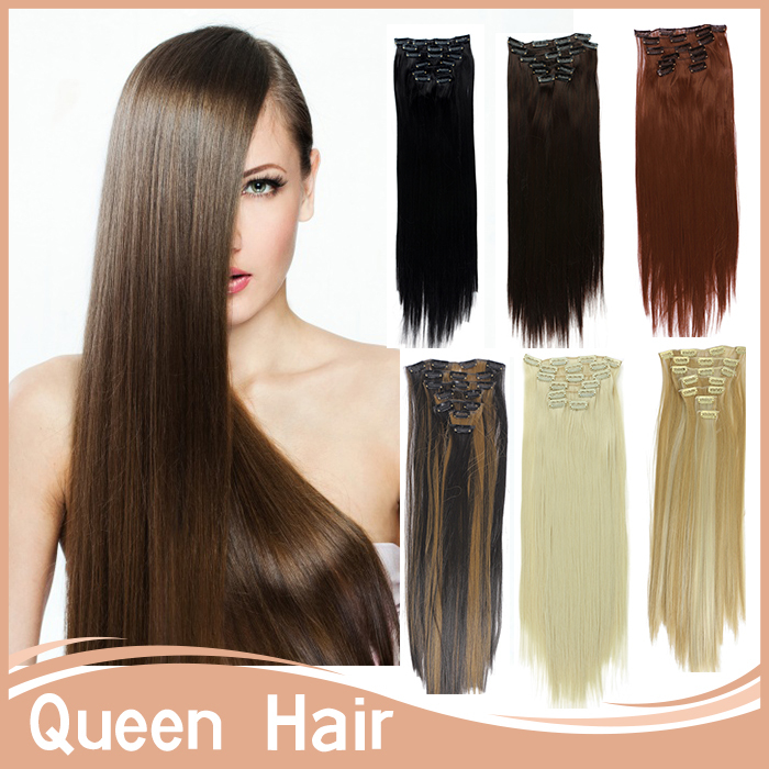 1Set Clip In Hair Extensions Long Straight Synthetic Hairpiece Heat Resistant Fiber 7pcs set Natural Clip