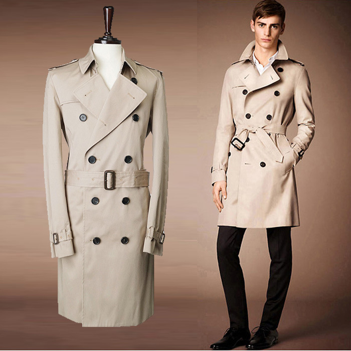 2015 Newest British Style Long Trench Coat Men Double Breasted Turn Down Collar Slim Fit Jacket With Belt Trench Coats WS524