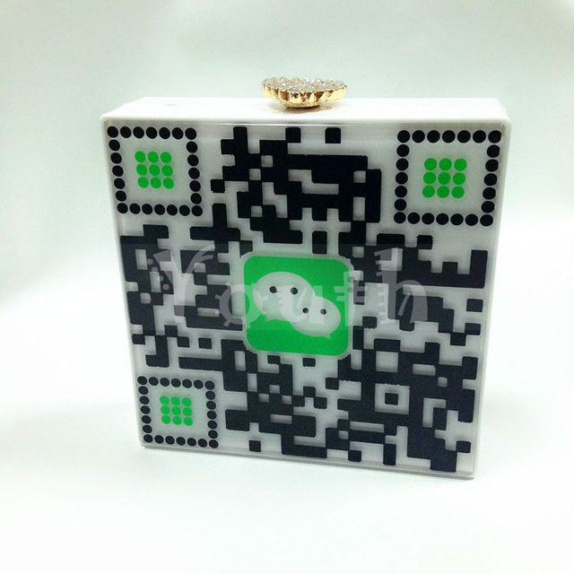 Горячая! 2016 предназначен Wechat прозрачный акриловый вечерняя белый QR код пластиковые ну вечеринку клатч алмаз сумка с плечевым цепи - RWX