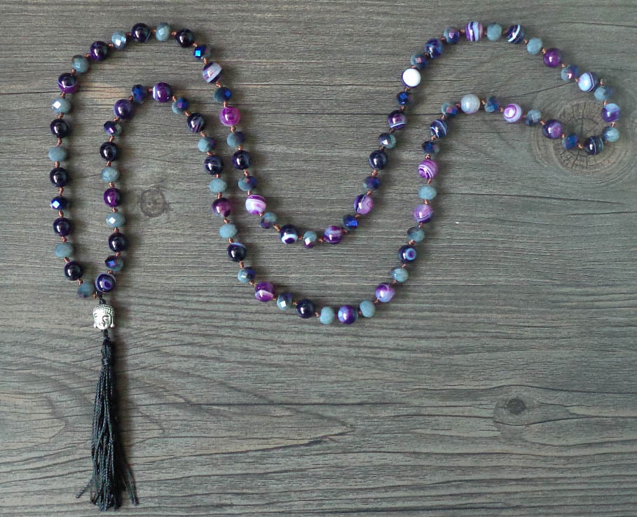 Natural agate beads crystal Buddha Mala Beads Tassel necklace Spiritual Yoga Jewelry women long necklaces