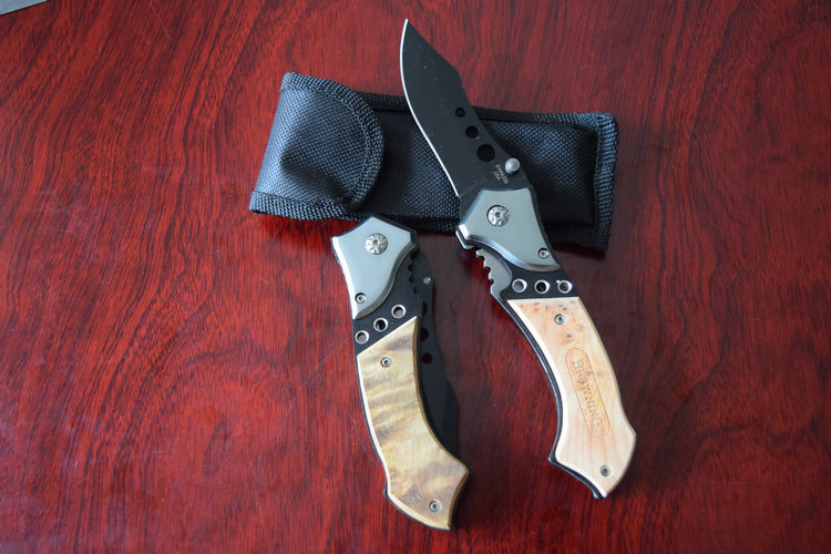 OEM Browning There eye Tactical Folding knife Hunting Knives Pocket knife Survival Outdoor Aluminum Wood Handle