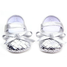 0 12M Baby Girls Kids PU Leather Princess Shoes Plaid Bowknot Toddler Shoes