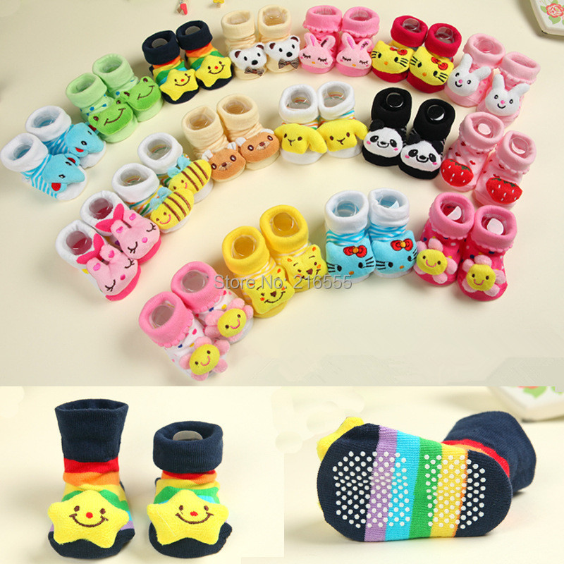 12 pairs lot Baby Socks Newborn With Animal Baby Boy Outdoor Shoes Baby Girl Anti slip