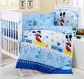 Promotion 10PCS Mickey Mouse 100 cotton baby bedding crib set for baby cute pattern bumper matress