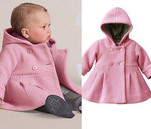 2015 New Baby Toddler Girls Fall Winter Horn Button Hooded Pea Coat Outerwear Jacket free Shipping