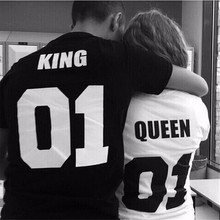 Valentine Shirts Woman Cotton King Queen 01 Funny Letter Print Couples Leisure T-shirt Man Tshirt Short Sleeve O neck T-shirt