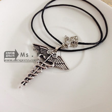 New 2014 Hot Wholesale Percy Jackson Angle Wings Magic Wand Caduceus Pendant Necklace Movies Jewelry