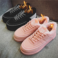 2016 Korean Plush Sport Shoes Women Flat Lace Up Casual Shoes Breathable Fashion Trainers Winter Shoes