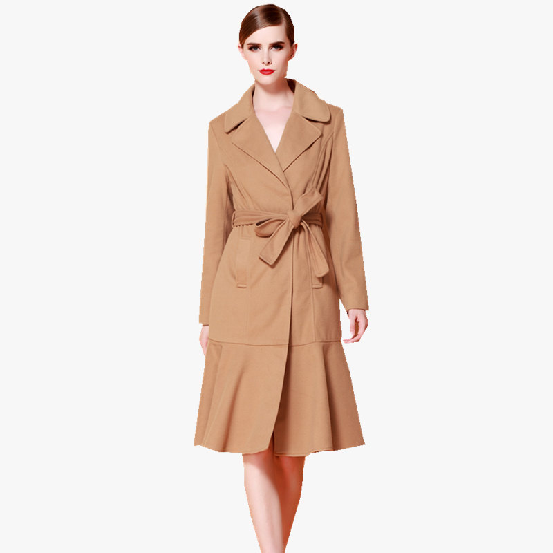 New arrive 2015 women's winter woolen coat long design fishtail trench coat high waist Elegant designer outwear D4049
