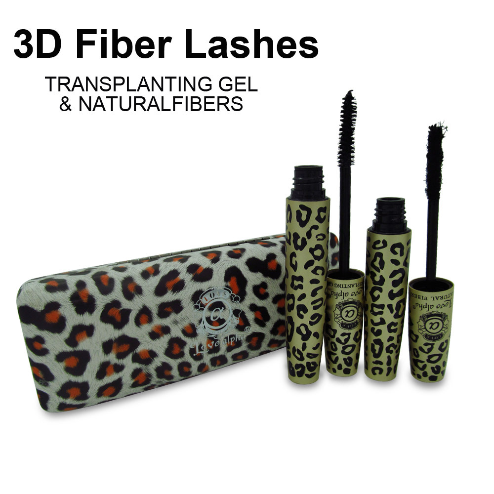 1Set 2Pcs Wild Leopard Natural Fiber eyelash 3D Transplanting MASCARA Gel makeup Love Alpha waterproof double