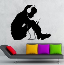 Teen Girl Wall Stickers Headphones Music Kids Room Nursery Vinyl Decal