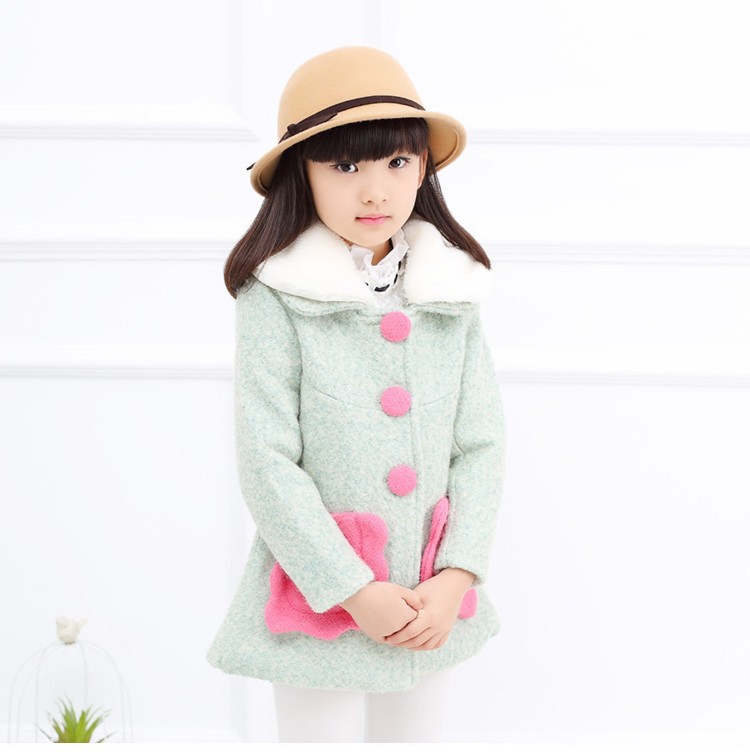 2015 new fashion mother and daughter winter clothing girls wool winter coats long pockets bow long sleeve kids autumn winter blends jackets warm 6 7 8 9 10 11 12 13 14 15 16 years old kids little big girls autumn children wool clothes (1)