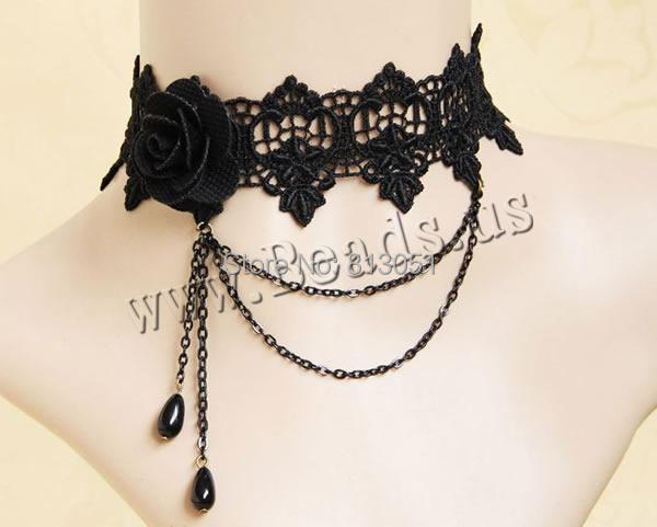 Free shipping!!!Gothic Necklace,High quality, Lace, with brass chain & Cotton & Plastic & Zinc Alloy