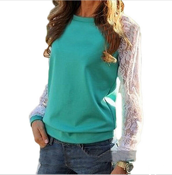 Free Shipping New 2015 Women Hoody Spring Autumn Fashion Lace Patchwork Hoodies Casual Sweatshirts