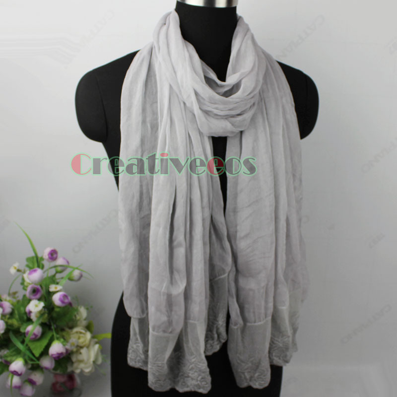 Elegant Fashion Women Girl s Flower Mesh Trim Solid Color Soft Long Scarf Shawl Wrap Stole