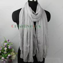 Elegant Fashion Women Girl s Flower Mesh Trim Solid Color Soft Long Scarf Shawl Wrap Stole