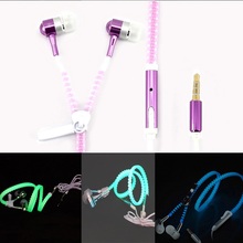2015 New Metal Zipper Earphone headphones luminous Wheat Glow In The Dark Earphones Mobile Headset for Android&IOS Cellphone mp3