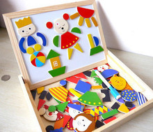 Multifunctional Wood Family Farm Animals City Magnetic Puzzle Magic Cubes Easel Double Sides Drawing Board Kids Toy For Children