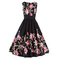 2016 New Andrey Hepburn Vestidos Plus Size Women Summer Floral Rose Print Casual Party Robe Rockabilly