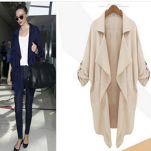 S-XL autumn winter V-Neck solid turn-down collar asymmetric women trench coat plus size ladies cardigan windbreaker MWT142