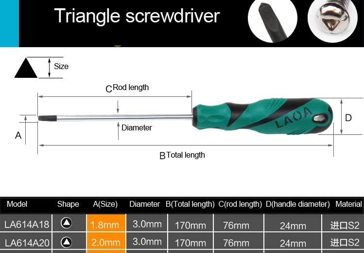 Free shipping LAOA  S2 Double color Handle Triangle screwdriver bolt driver Special screwdriver