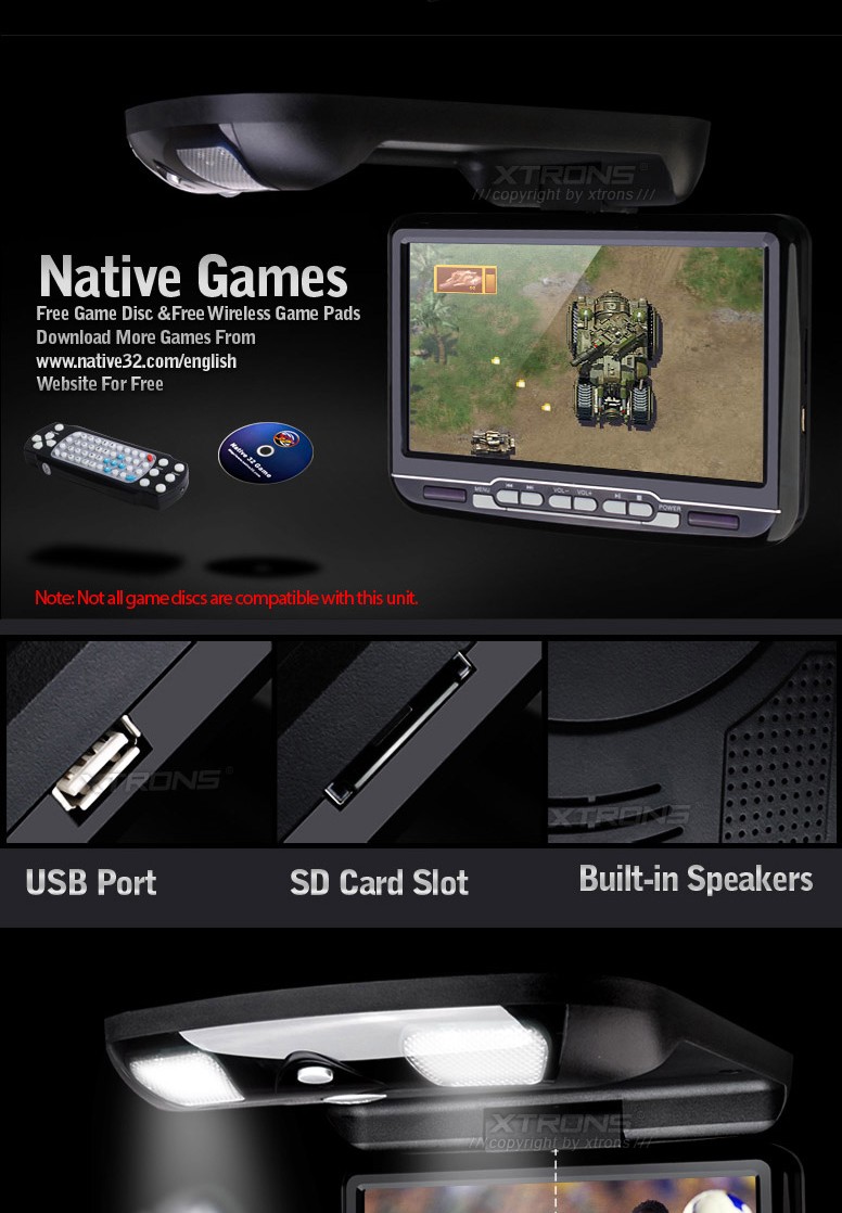 9 Car Flip Down Roof Mounted Dvd Player Usd Sd Game Ir Fm