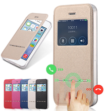 Newest Window View Case For iPhone 4 4S High Quality Flip PU Leather Smart Sensor Sliding Answer Call Phone Cover For iPhone 4