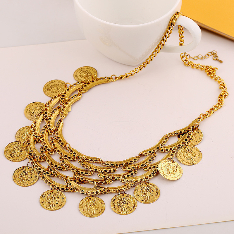 Choker Necklace Romantic Retro Coin Pendant Neckless Women Gold Jewellery collane e ciondoli (1)