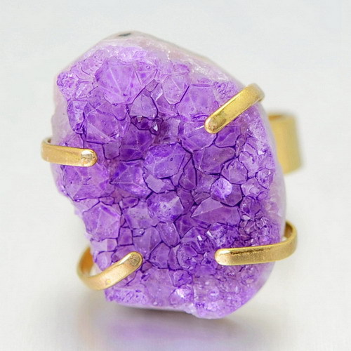 Irregular Cut Amethyst Morganite White Quartz Crystal Gem Natural Stone Rings Gold Plated Ring Fashion Womens