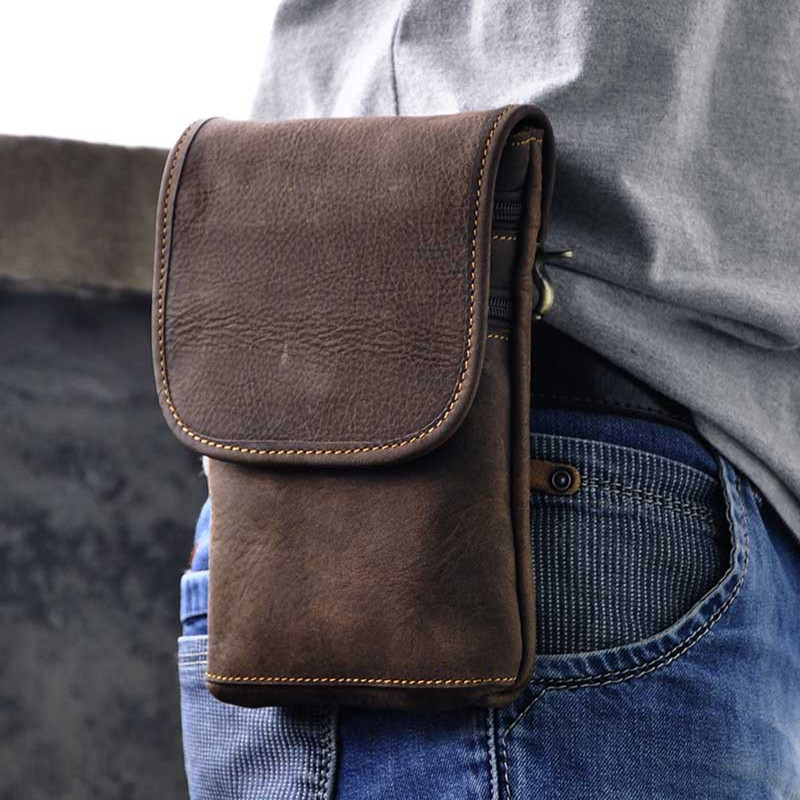 Retro Genuine Leather Men&#39;s Waist Bag For phone bag Small Shoulder Messenger Bag Travel Fanny ...