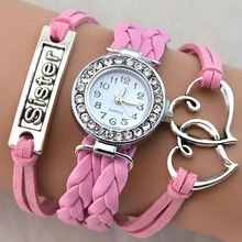 Spring s New Women Bird Love Heart Multilayer Knitted Faux Leather Bracelet Wrap Wrist Watch 9YH