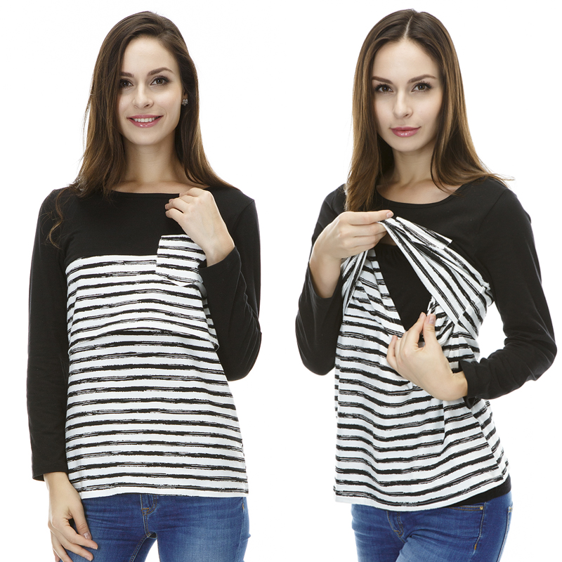 Maternity Clothes Nursing tops New Striped Patchwo...
