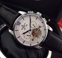 Tourbillon mecánico de lujo de cuero de la marca de PP movimiento automático del reloj para hombre auto viento relojes de pulsera